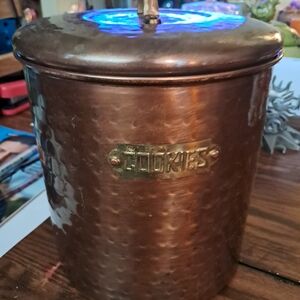 Brown Hammered Decor Canister with Brass Accent